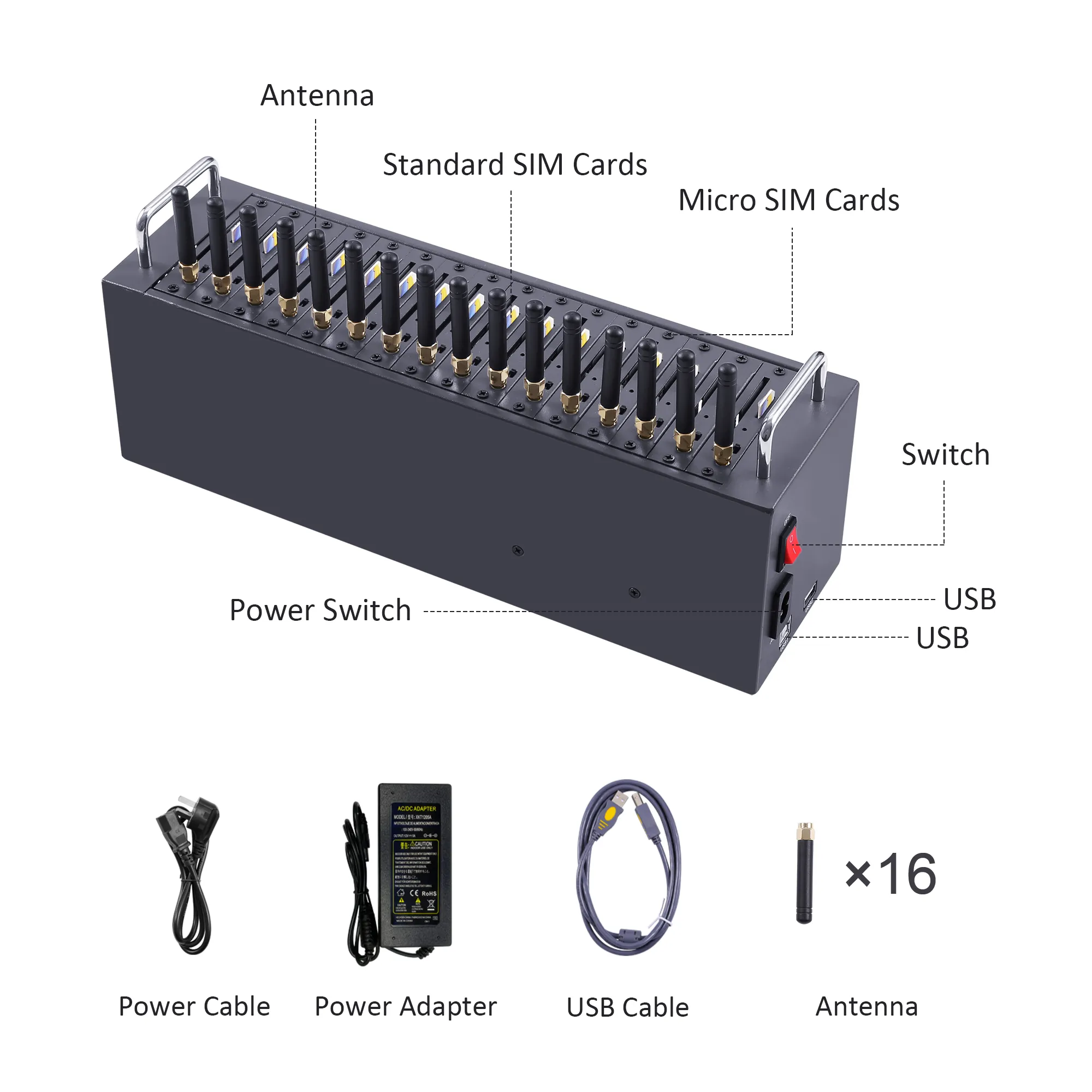 Assez coincé en vente 2G M26 16 ports Modem GSM Modem Pool Bulk SMS Modems avec support de machines à sous Multi Sim à la commande Changement Imei Luna Prise en charge technologique gratuite