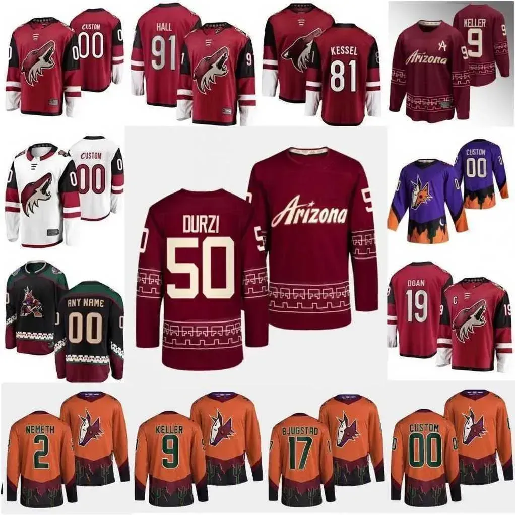 Maglia da hockey personalizzata uomo donna giovane Arizona''Coyotes''92 Logan Cooley Maglia da hockey retrò inversa 9 Clayton Keller Matt Dumba Shane Doan Nick Schmaltz Phil Kessel