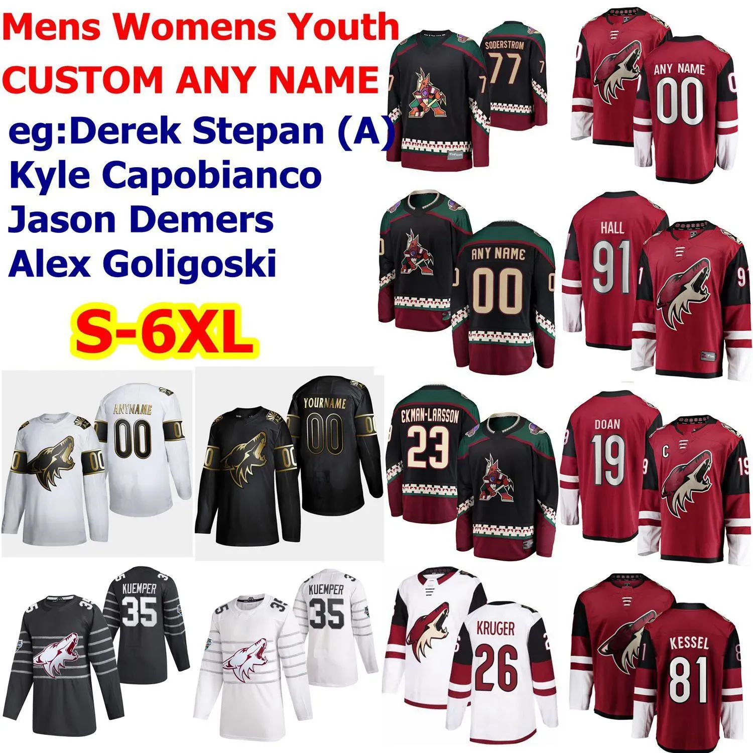 Aangepaste hockeytrui heren dames jong Arizona''Coyotes''Hockey Jerseys 13 Vinnie Hinostroza Oesterle 67 Lawson Crouse Kyle Capobianco Carl Soderberg Custom Stitched