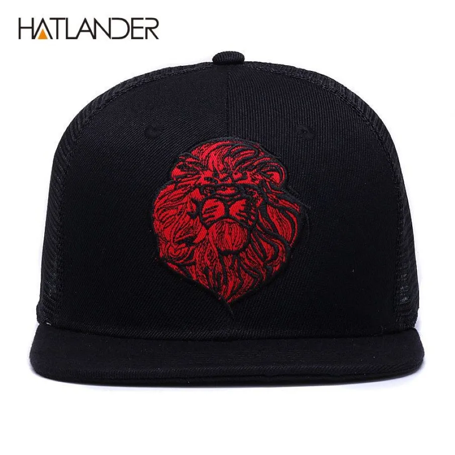 HATLANDEROriginal casquettes de baseball noires pour garçons filles été chapeaux de soleil broderie lion maille snapbacks hip hop os chapeau de camionneur 2012865