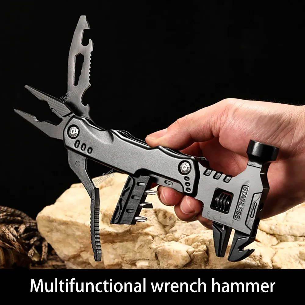 Hammer Universal folding tång Hammer Multi Funktionell skiftnyckel Hammerkombination utomhuskniven EDC Tool Folding Tång Handverktyg