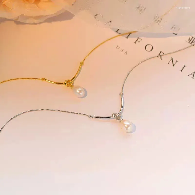 Pingente colares 925 prata esterlina pérola de água doce colar feminino luz luxo nicho design sentido simples clavícula corrente