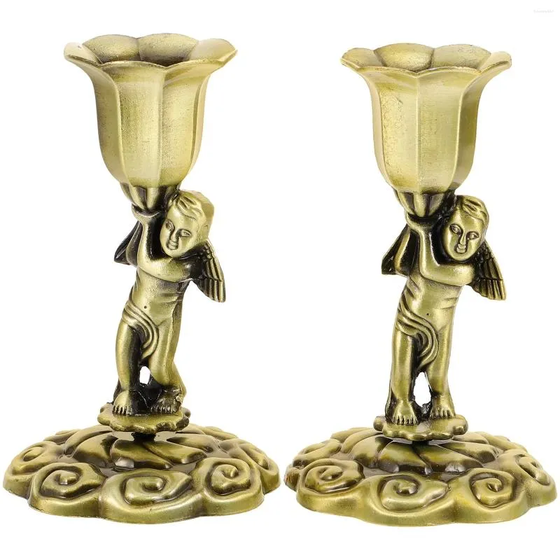 Candle Holders 2PCS Candlestick European Style Vintage Angel Holder Desktop Uzzzadzie