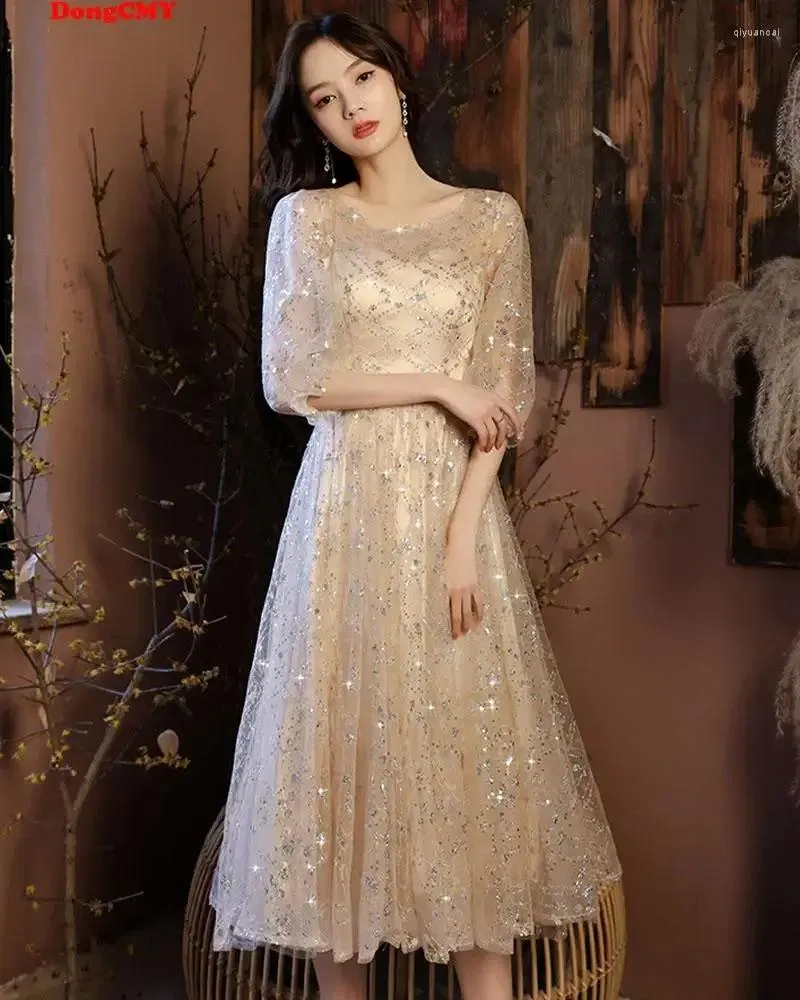 Robes de soirée Hawlife Sequin Tulle Champagne Robe de bal Plus Taille Soirée de mariage élégante 005