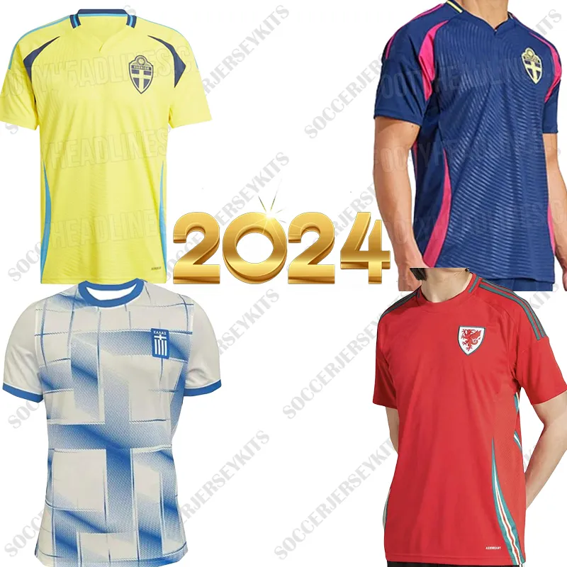 EURO 2024 País de Gales casa Grécia camisas de futebol 2023 24 Copa Europeia Suécia camisas de futebol seleção nacional camisa vermelha camisa de futebol amarela