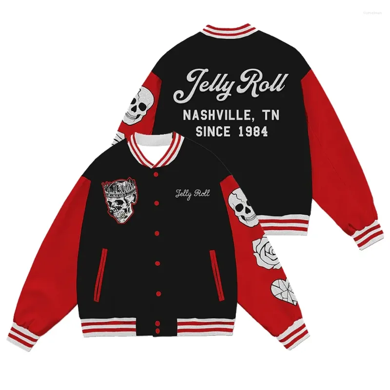 Vestes pour hommes Jelly Roll Skull Baseball Jacket Hommes Bomber Vêtements d'extérieur Backroad Baptême Tour Merch Uniforme Survêtement décontracté