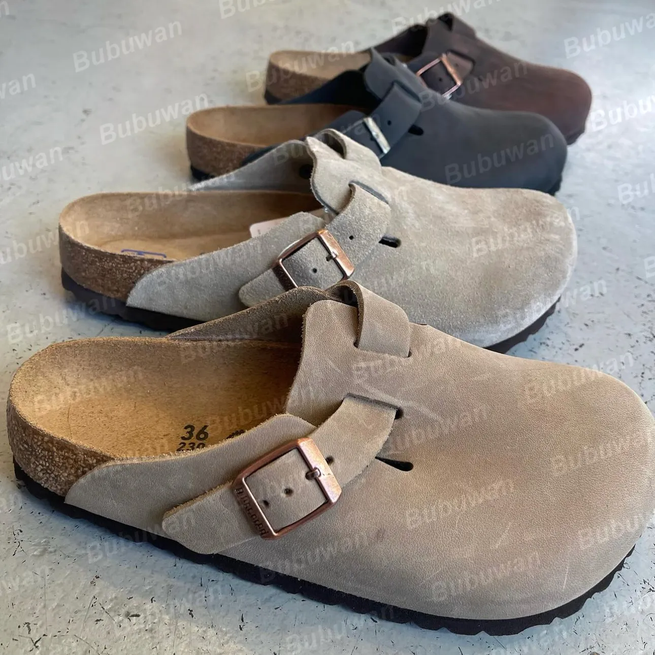 Designer Bostons Clogs Sandals Clog Slippers Dad Taupe Cork Flat Fashion Summer Leather Slide Favourite Beach Casual Shoes Women Men Size 35-45