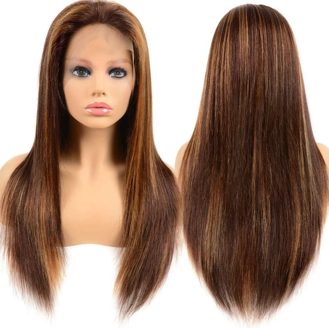 150 Density Pre Plucked Long Ombre Brown Peruvian Straight Body Wave Lace Front Wigs 13x4 Remy Human Hair Wigs Color 430 2871604