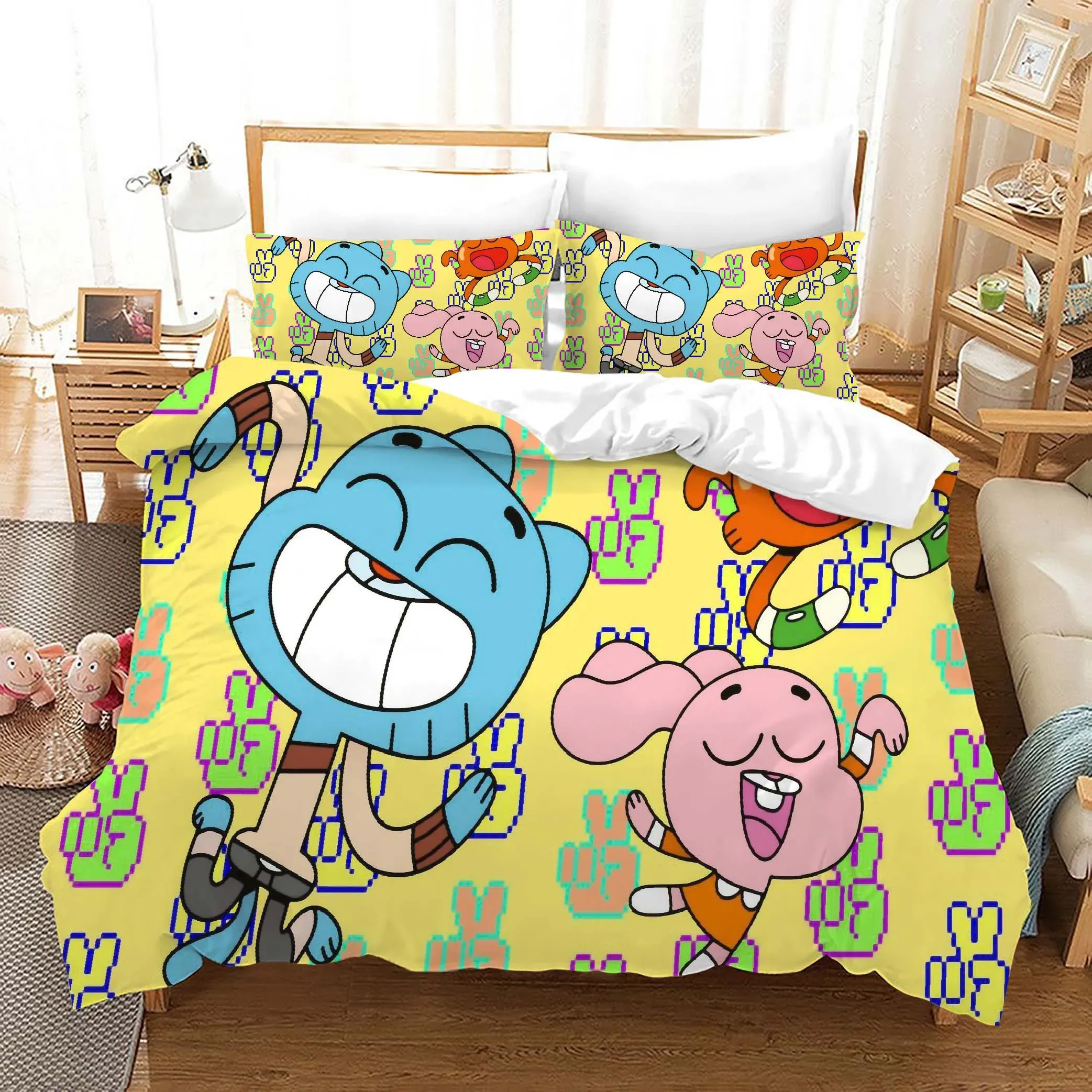 Sets 3d Kawaii Kids Gumball Games Cartoon Duvet Cover Set Queen King Size, niedliche Bettwäsche für Kinder, 3D -Quilt -Cover, 150 Bett Set