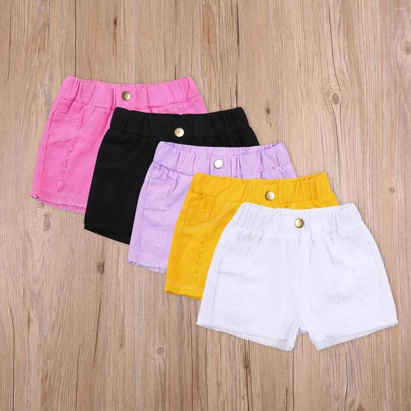 Krótkie Dziewczyny Dżinsowe dziewczyny Solidny kolor Wysoka elastyczna talia Rybowane dżinsy krótkie spodnie na lato 2-8 lat