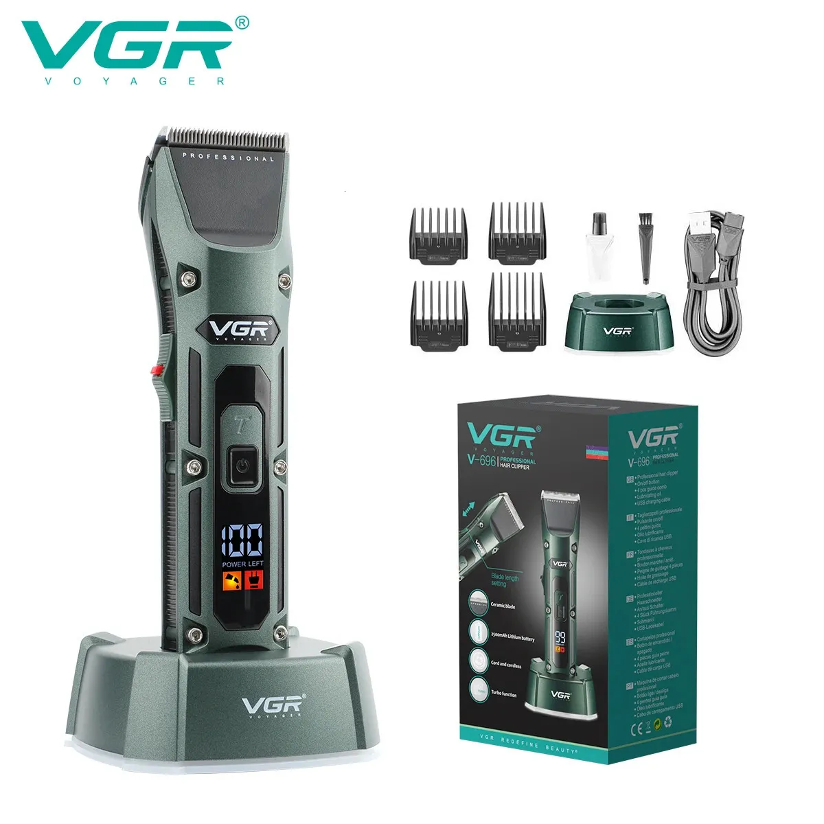 VGR Hair Clipper Professional Hair Trimmer Draadloze kapper haar snijmachine digitale display kapsel trimmer voor mannen V-696 240306