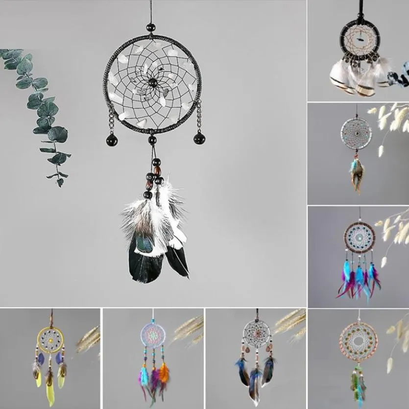 Filet attrape-rêves Vintage fait à la main, 8 modèles, avec pendentif en plumes, décoration de voiture suspendue pour la maison, ornement, artisanat d'art, cadeaux 223I