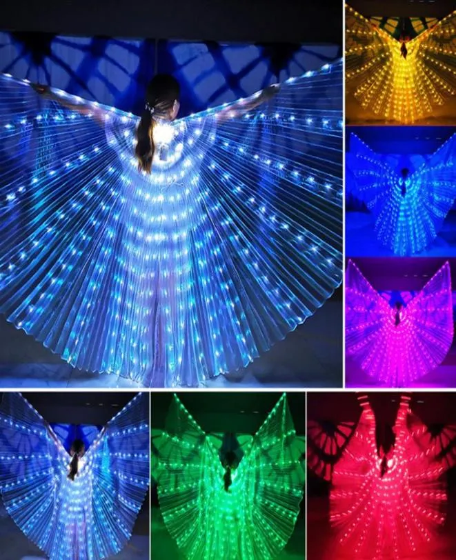 Decoração de festa mulheres adultas acessórios de dança do ventre led asas com varas ajustáveis adereços de palco brilhando aberto 360 graus 4833126