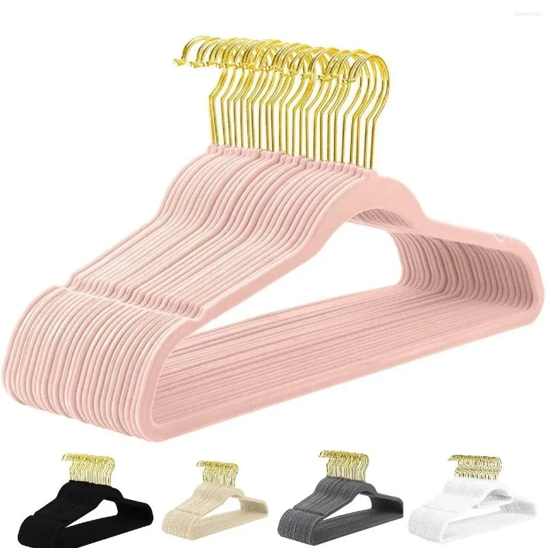 Hängare 10st Gold Hook Anti-Slip Flocking Hanger Pants Rack Tie Adult Clothing Store Abs Magic Garderob Storage