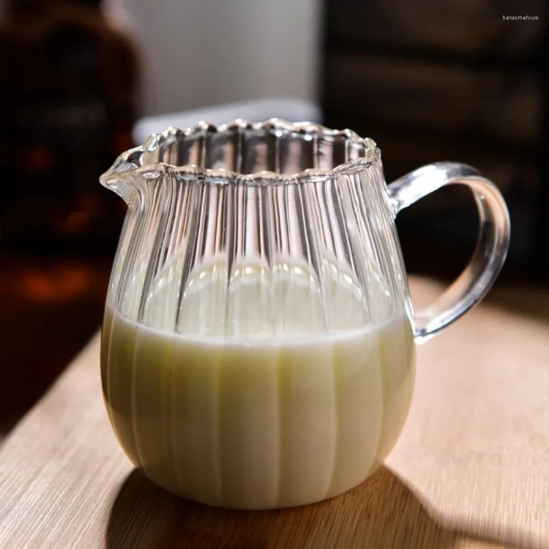 Hüftflächen japanischer gestreifte Milchkrug mit Griff transparent hoher Borosilikat-Glas-Pot-Party-Saftbehälter Hitzeresistenter Kaffee