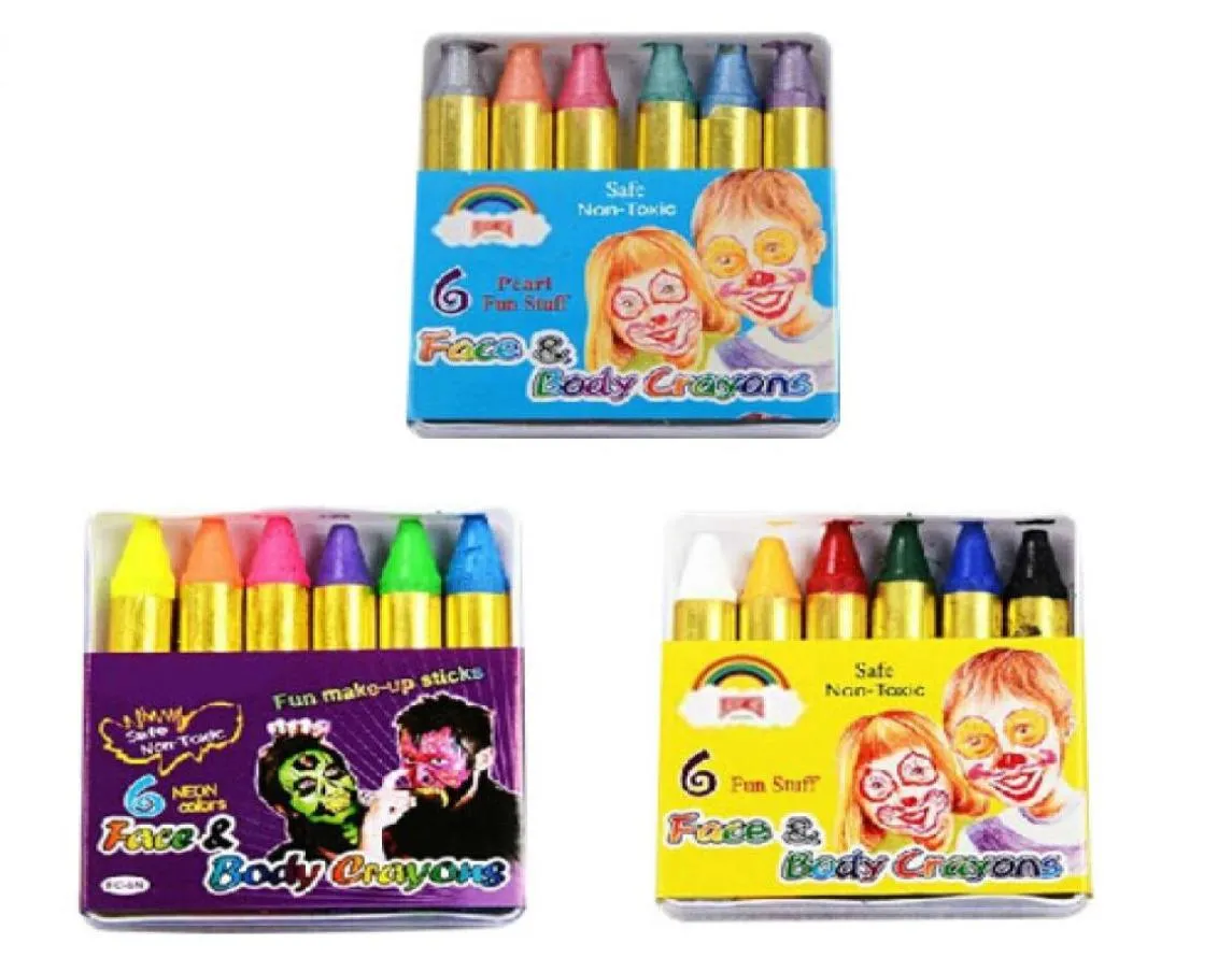 Pastelli per pittura per il corpo Perla Neon Fluorescente Maquiagem Trucco Bambini Pittura per il viso Pigmento UV Glow Painting 6 ColorSet1584567