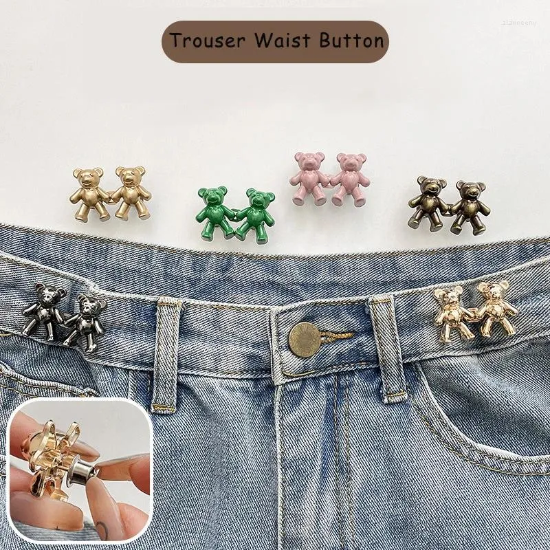 Brooches 2-Pcs Colorful Bear-shaped Adjustable Denim Button Brooch For Women Cute Waist With Metal Buckle Extensions Friend Gifts