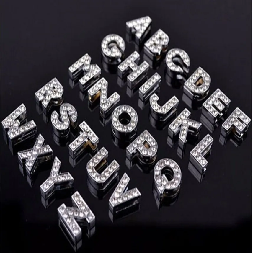 500 Pieces lot 8MM 10MM A-Z Rhinestone Letter Charms for DIY Pet Name DIY Dog Cat Pet Collar Slide Charm Letters304S