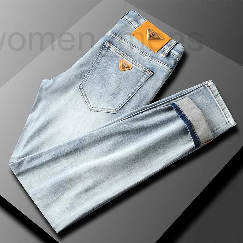 Męski projektant dżinsów jasnoniebieski dla mężczyzn 2023 NOWOŚĆ SLIM FIT PROJEK PRAWO MID TALIS ELASTIC LONG PANTS Summer Thin Jhr9