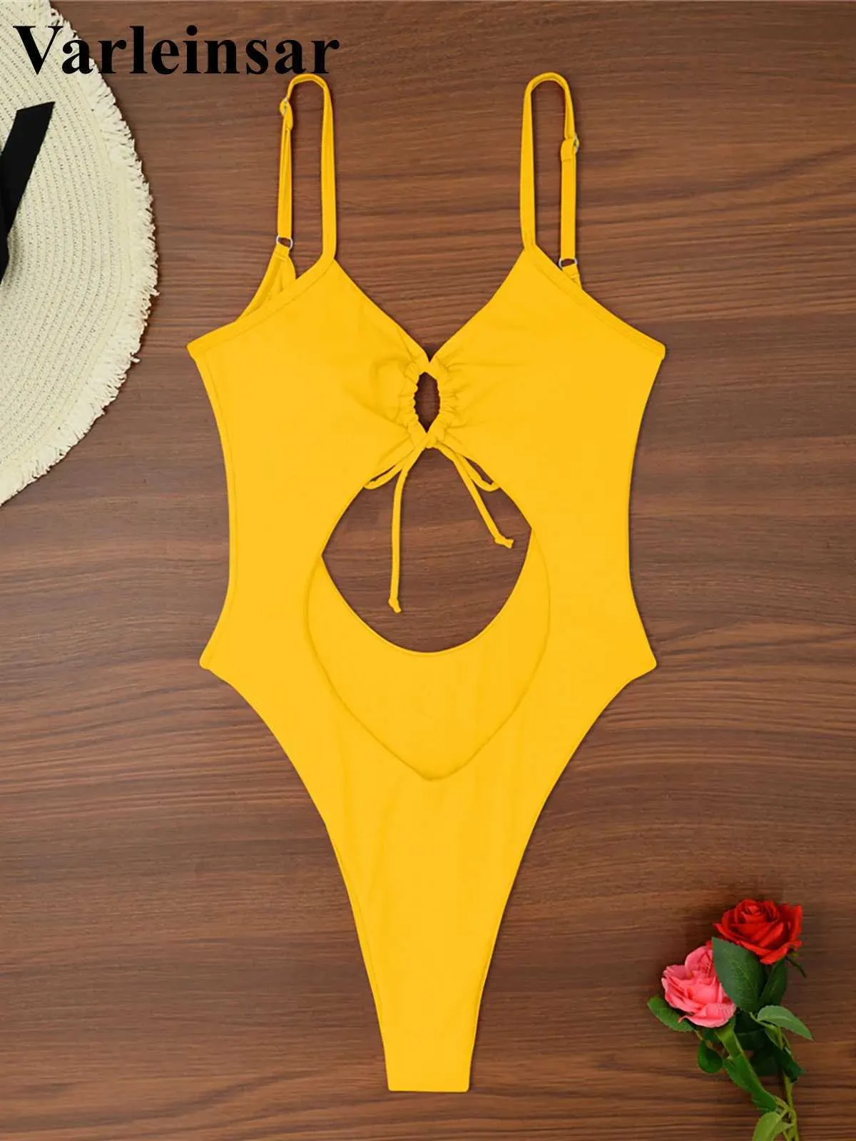 Swim wear S.XL Sexy 5 Color Cut Out Belly Ladies Swimsuits One Piece Swimsuit Womens High Legs Monokini Bathing Swimsuit V5366 aquatic sports 240311