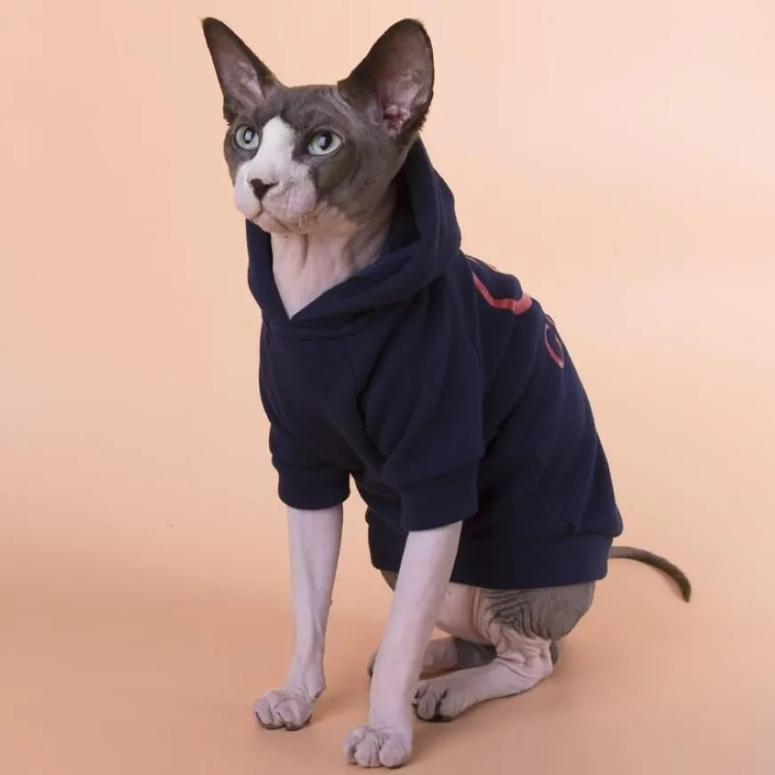 Costumes de chat Designer Sphinx Vêtements Devin sans poils pour vêtements Automne Hiver À capuche Plus Polaire Chaud Sphynx242q