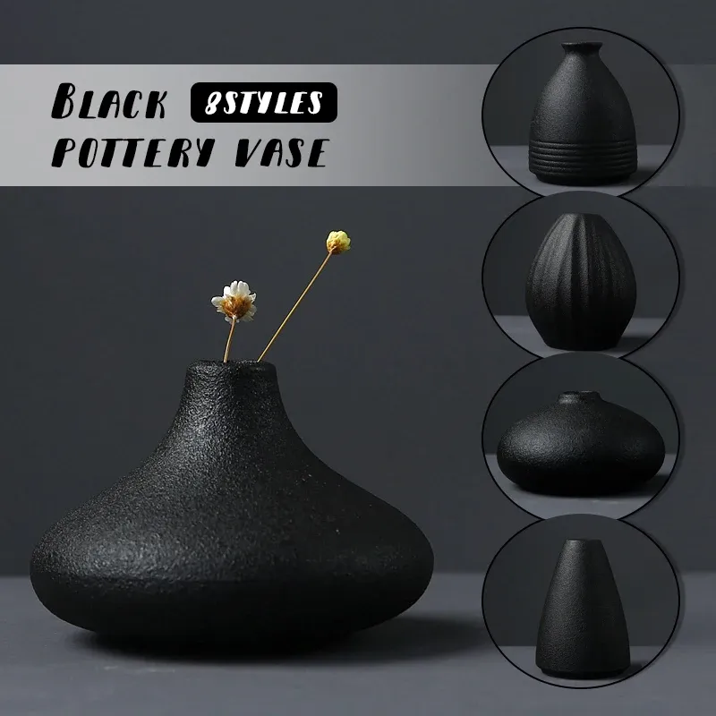 Vasi Vaso in ceramica nera Vaso da fiori in ceramica Tinta unita Disposizione dei fiori Vaso piccolo Contenitore idroponico Decorazione della casa Ornamenti