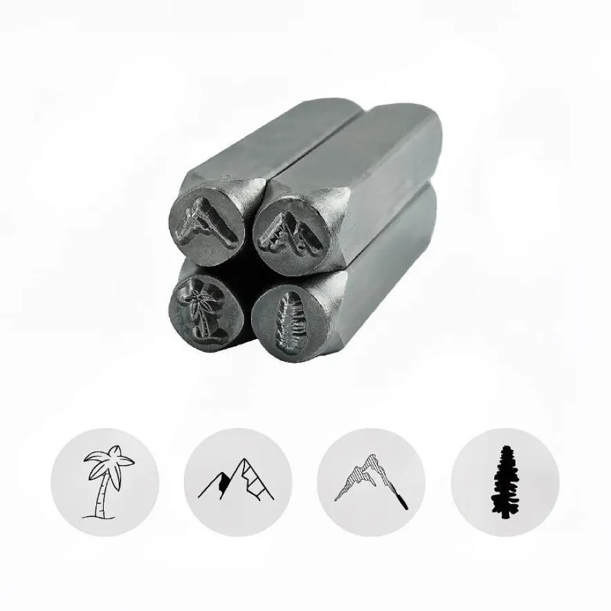 Outils d'artisanat symbole d'arbre de montagne timbres de poinçon en métal Kit d'estampage bricolage timbres en cuir bijoux estampage 1 4 6mm249N