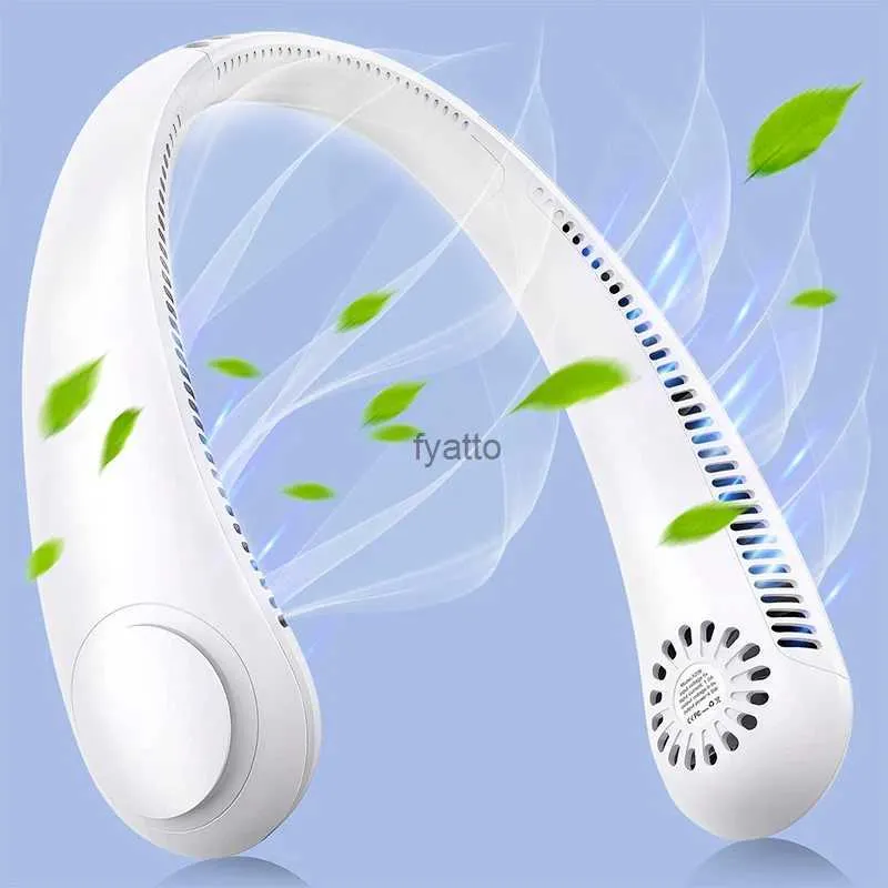 Electric Fans Portable neck fan sleeveless 4000mAh battery powered wearable personal leaf free chargingH240313