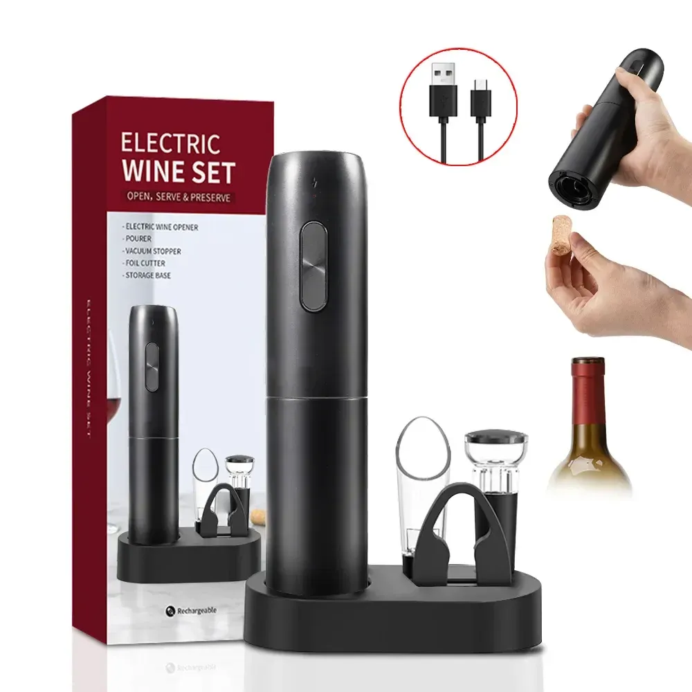 Apriscatole Apribottiglie elettrici per vino Set cavatappi Pulsante con un clic Versatore automatico per vino rosso ricaricabile per amanti del vino al bar delle feste