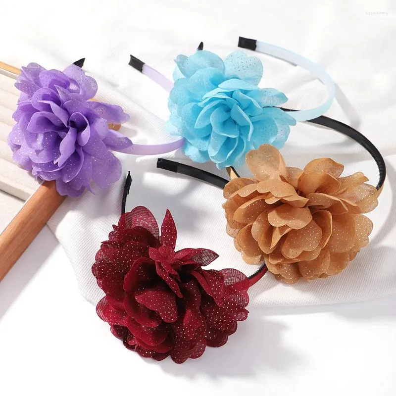 Hair Accessories Cute Colourful Chiffon Headband For Girls Child Headwears Wide Big Flower Band Baby Decoration Hairbands