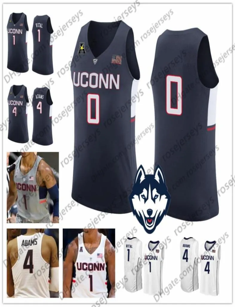 Custom Uconn Huskies College Basketball white navy gray Connecticut Stitched Any Name Number 4 Jalen Adams 1 Christian Vital Jers5697779