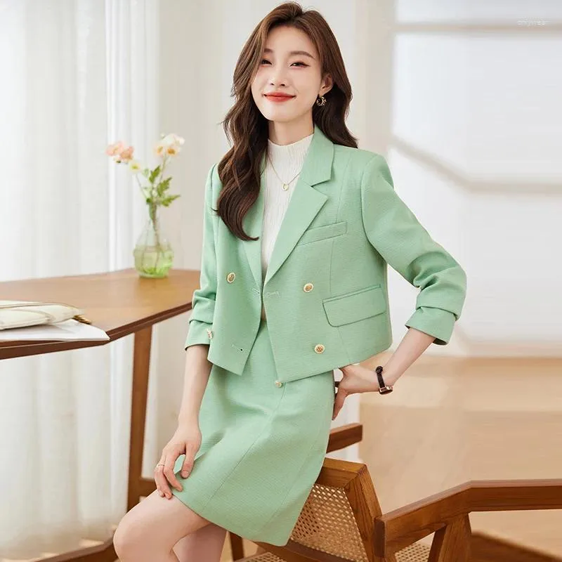 Платье из двух предметов UNXX, зеленый костюм, женский темперамент, элегантная женская модная юбка в корейском стиле, высококачественное короткое пальто