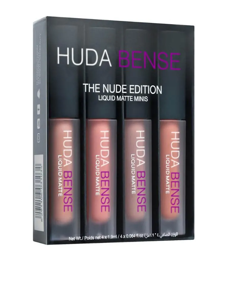 Kit de rouge à lèvres liquide brillant à lèvres Huda Bense The Red Nude Brown Pink Edition Mini Liquid Matte 4pcs5881931