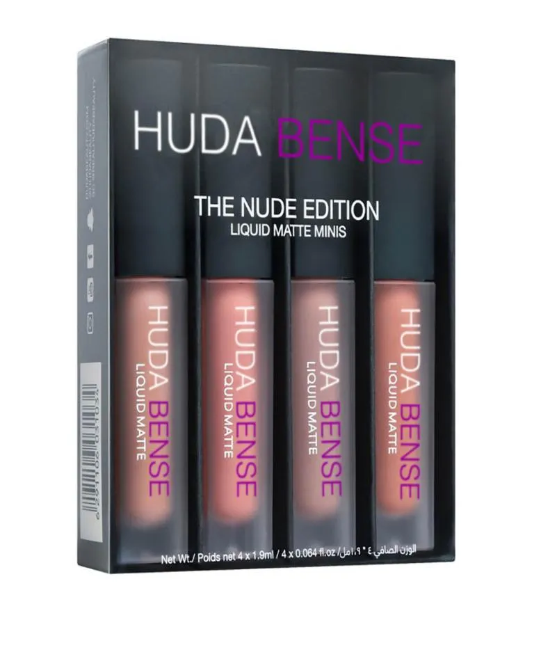 립글로스 액체 립스틱 키트 Huda Bense 레드 누드 브라운 핑크 에디션 미니 액체 매트 4pcs5881931