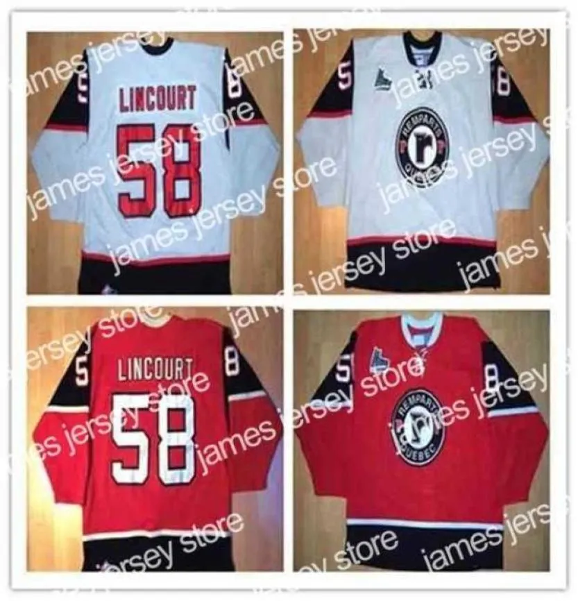 College Hockey Wears Nik1 Quebec Remparts 2004 05 58 Maxime Lincourt Hockey Jersey Borduursel gestikt Pas elk nummer aan en na1453896