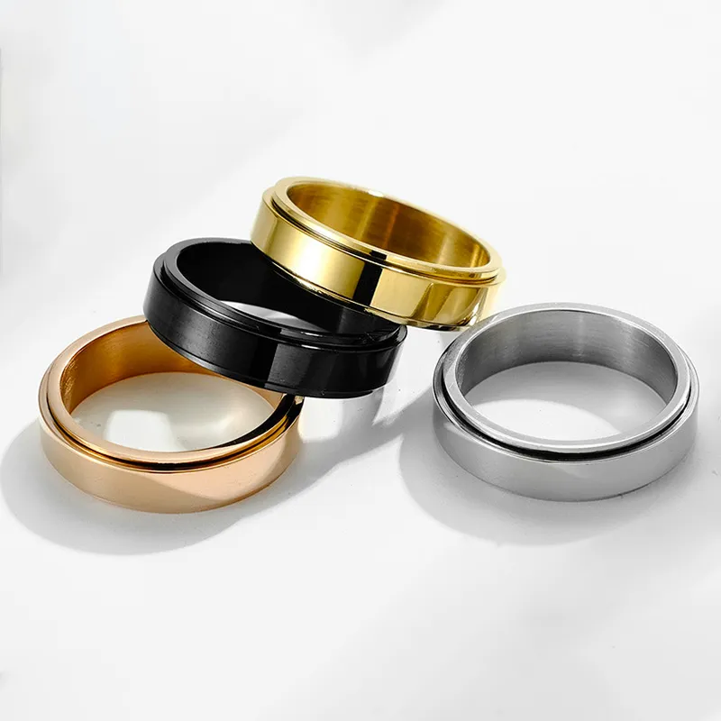 Bague rotative lisse en acier inoxydable de 6mm, anneaux de couple rotatifs pour hommes et femmes, bijoux à la mode