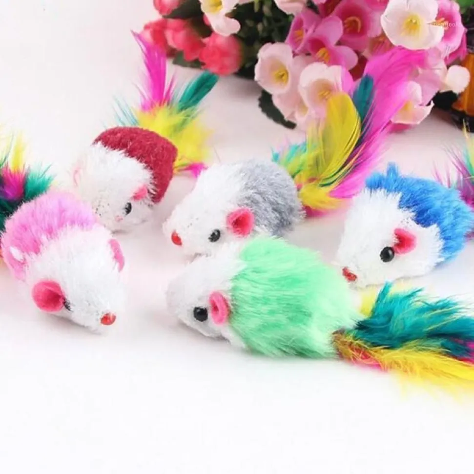 10Pcs Funny Soft Fleece False Mouse Cat Toys Colorful Feather Playing Kitten Toy Random Color12667