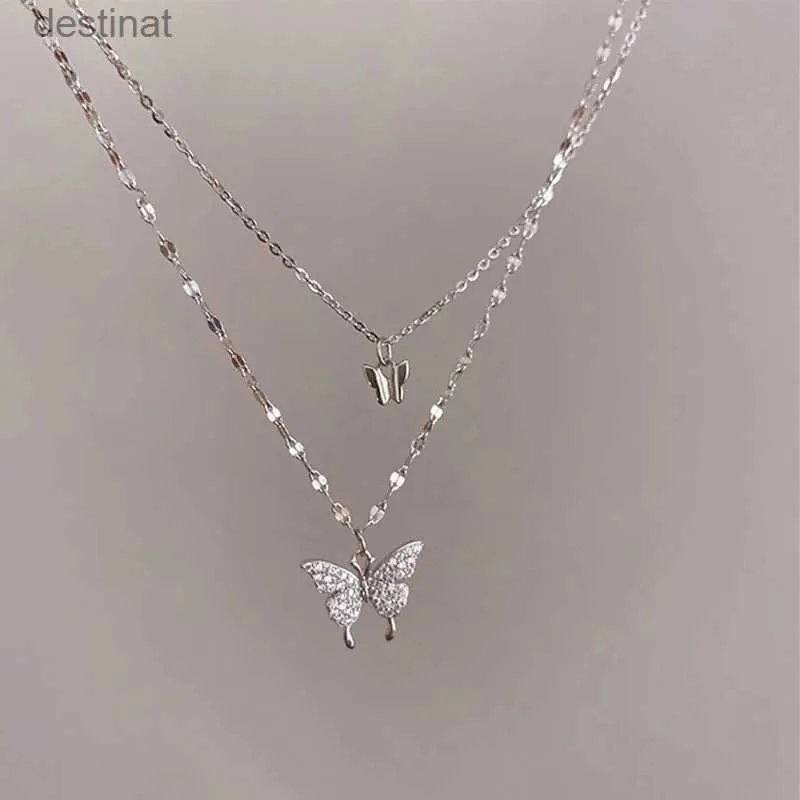 Andere LATS Neue glänzende Schmetterlings-Halskette für Damen, exquisite doppellagige Schlüsselbeinkette, Halskette, Schmuck für Damen, Geschenk L242313