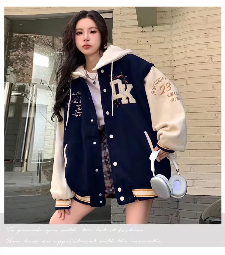 American Retro Letter Embroidered Womens Jacket: Y2K Street Hip