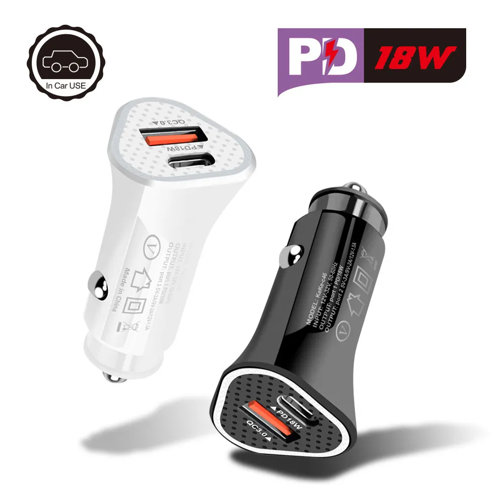 Hot Mini Zwart Wit PD Mobiele Telefoon Autolader USB Type C Triangel Auto-adapters Snelle auto-oplaadladers