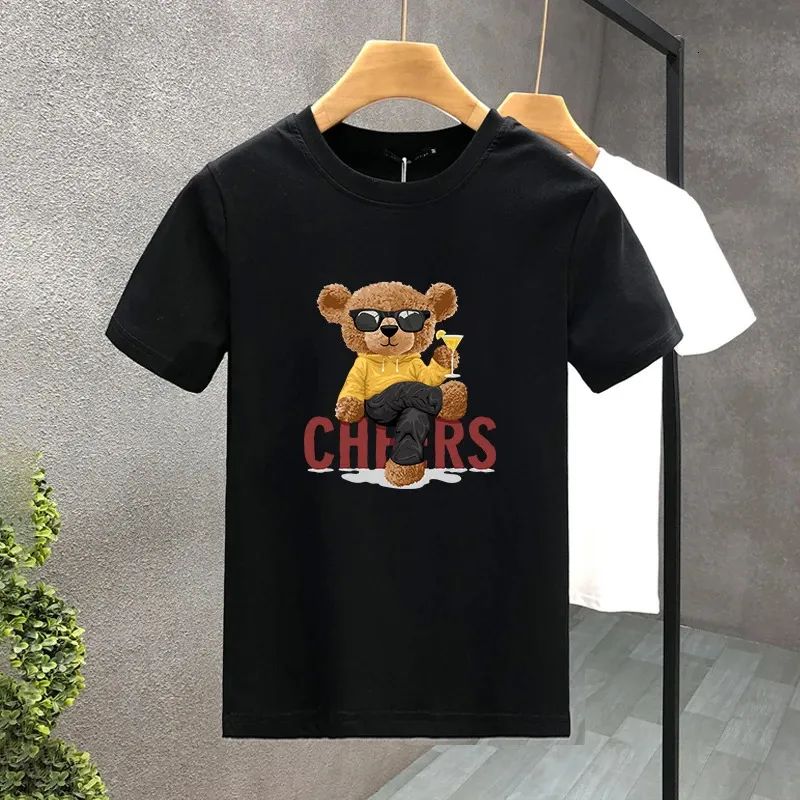 2024 Funny Bear Luxury 100% algodón de alta calidad Impreso Pareja Camiseta Verano Harajuku Hombre / Mujer Camiseta de manga corta Tamaño asiático 240313