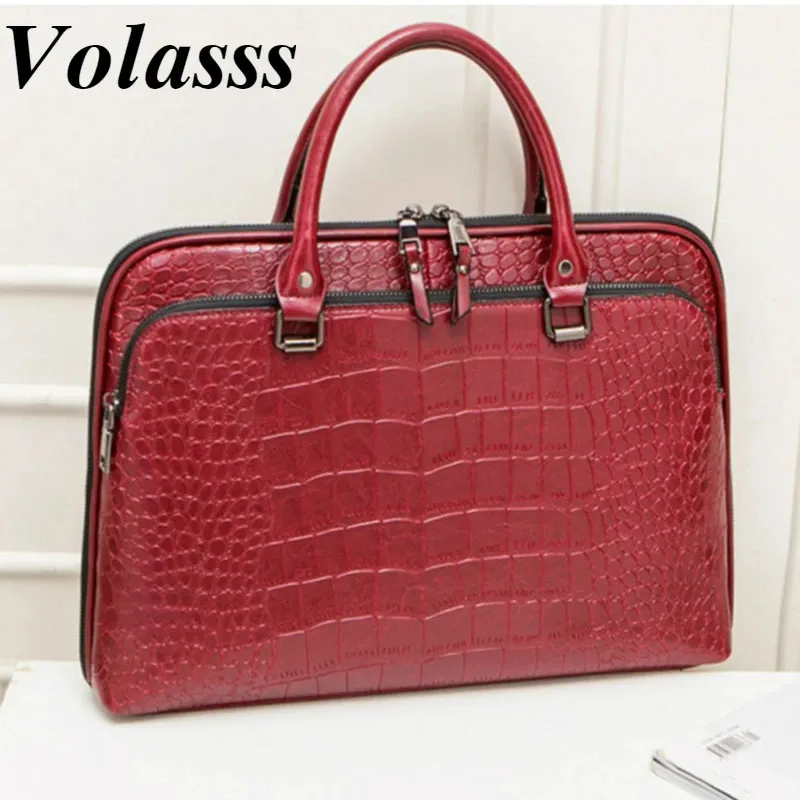 Fashion Womens PU Leather Briefcase For 133 141 Inch Laptop Handbag Girls Shoulder Bags Woman Work Office Handbags 240313