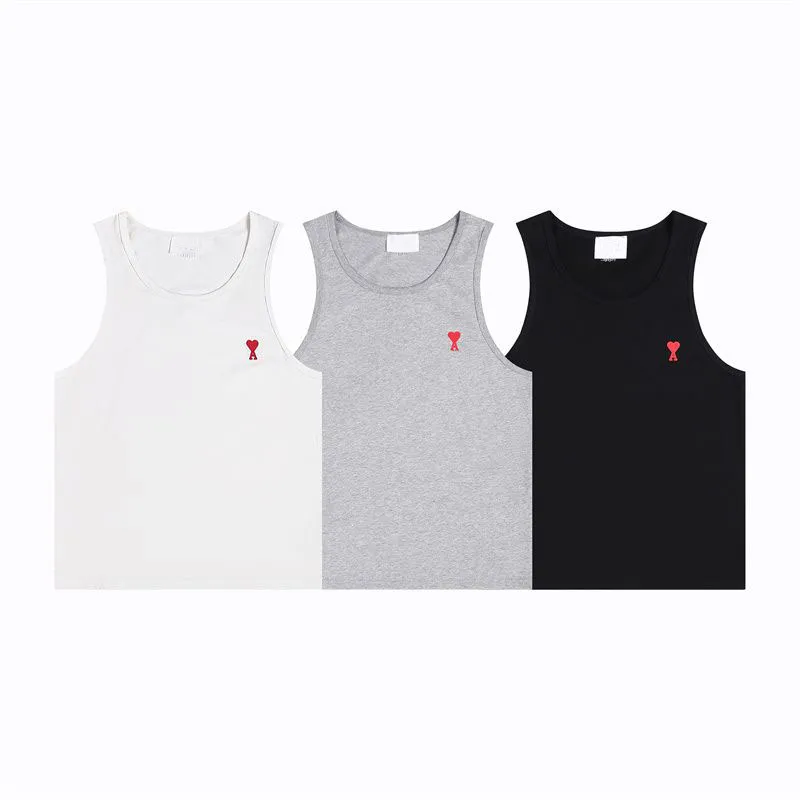 Été nouveaux miTees col rond petit coeur brodé col rond pur coton sans manches hommes et femmes T-shirts gilet pull sport T-shirt à manches courtes haut vêtements