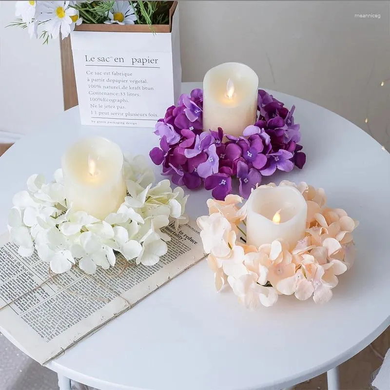 Fleurs décoratives 23 cm chandelier de mariage couronne de fleurs en soie artificielle fausse guirlande d'hortensia pièce maîtresse bougeoir table de fête