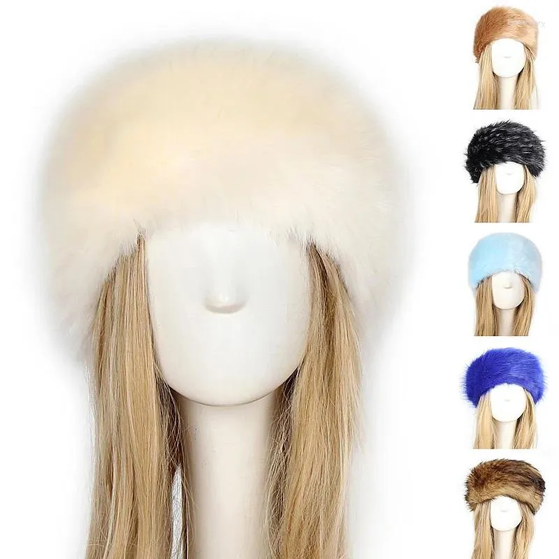 Berets Inverno Caps Chapéus de Pele Falso para Mulheres Homens Quente Cap Orelha Aquecedor Macio Fofo Engrossar Headband Bomber Snow Beanie