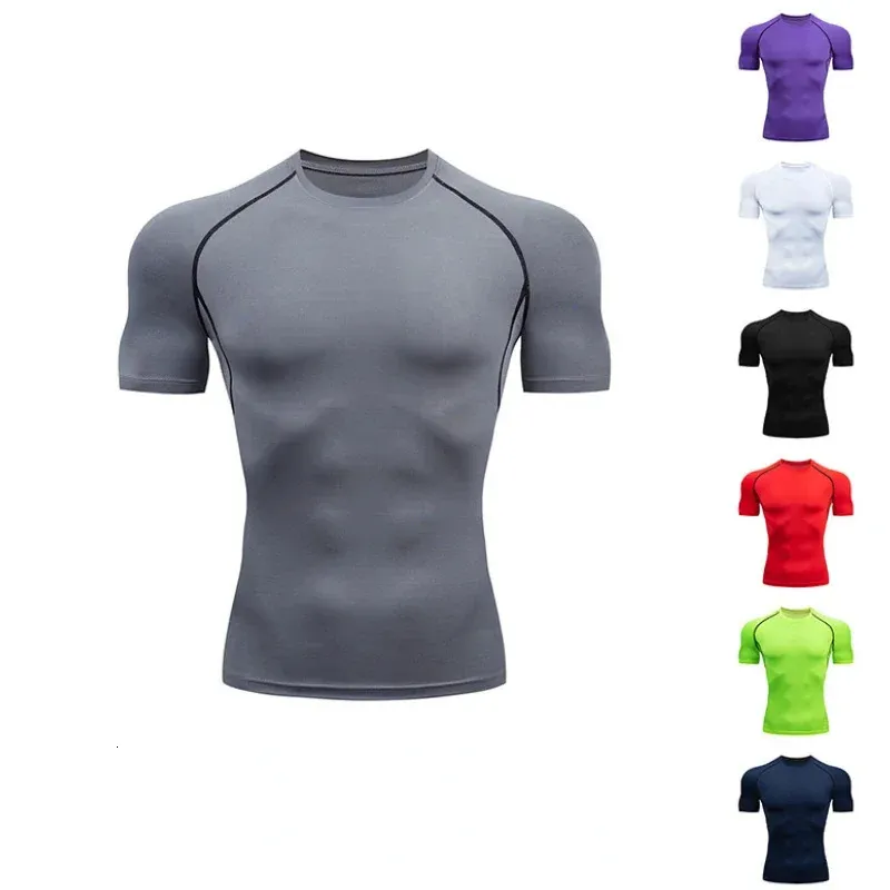 Дышащая футболка для бега, быстросохнущие тренировочные футболки, облегающая компрессионная рубашка, колготки для тренировок в тренажерном зале для мужчин, спортивные топы, camisas 240312