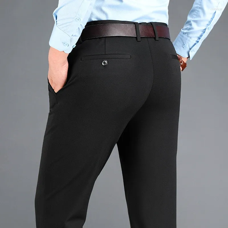 Pantalones de hombre Pantalones de negocios casuales clásicos Vestido formal estirable Azul marino Ropa de hombre Negro Recto