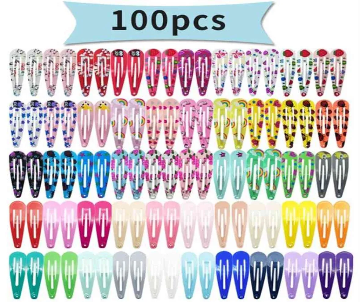 100PcsLot Kids Snap Metal Hair Clips Pins Cute Cartoon Flower Bow 5cm Hairgrip Colorful Hair Accessories for Baby Girl Barrette 23988040