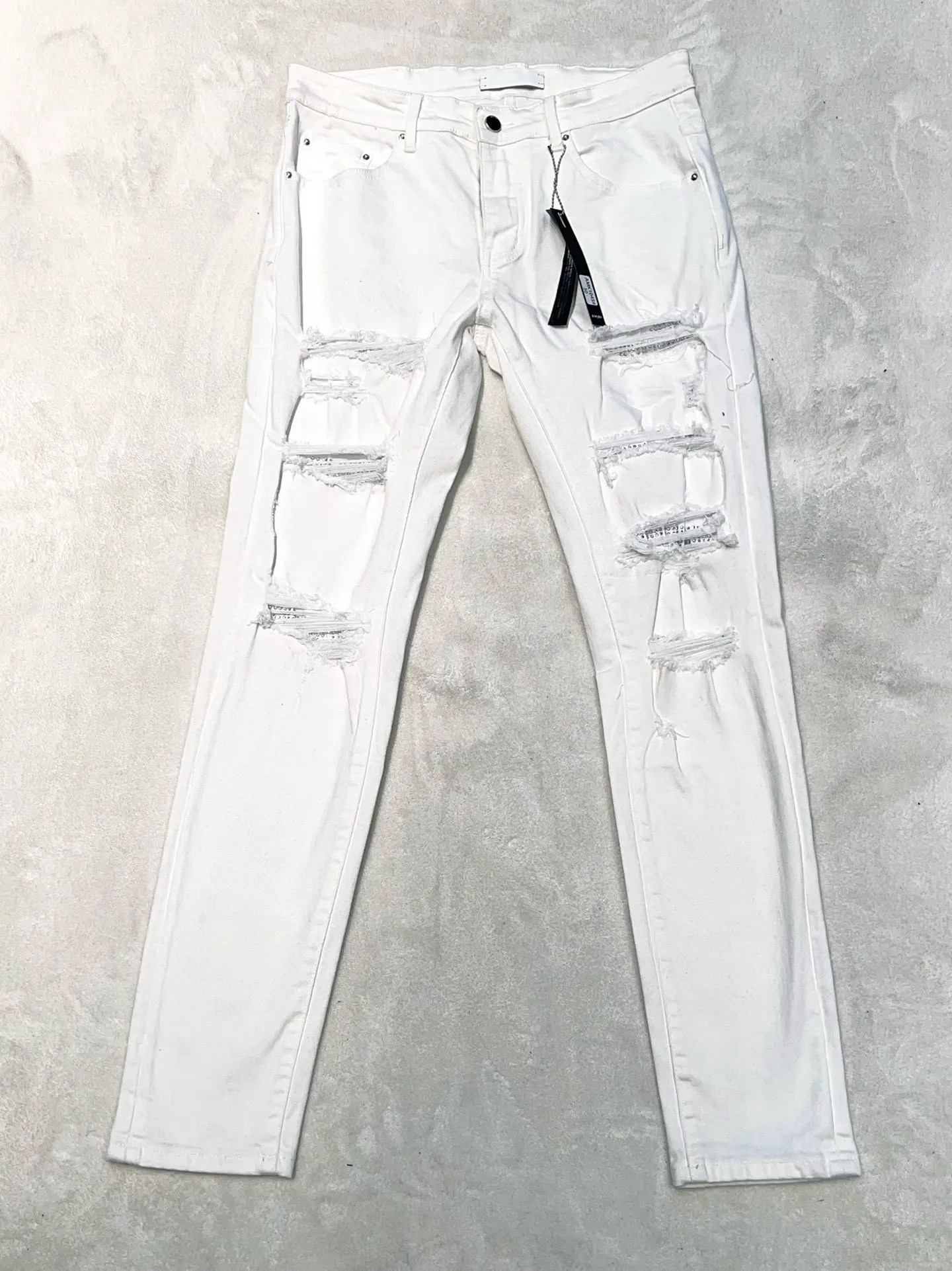 Męskie dżinsy dżinsy dżinsy swobodne szczupłe białe dżins proste chude spodnie kolan kolan czarny skórzany street spodni 29-40