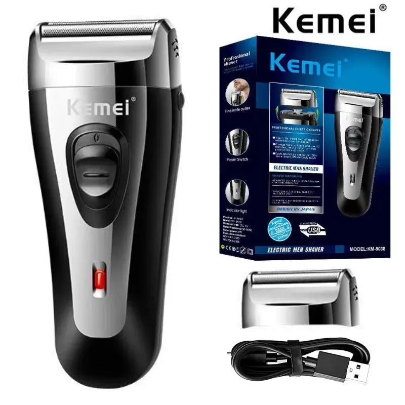 Shavers Kemei puissant rasoir rechargeable pour hommes Foil Electric Shaver Beard Rasage de rasage électrique USB USB avec un maillage supplémentaire